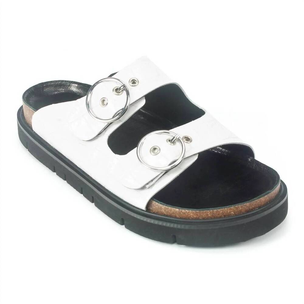 NEW ALL BLACK women's circle buckle lowform sandal in white